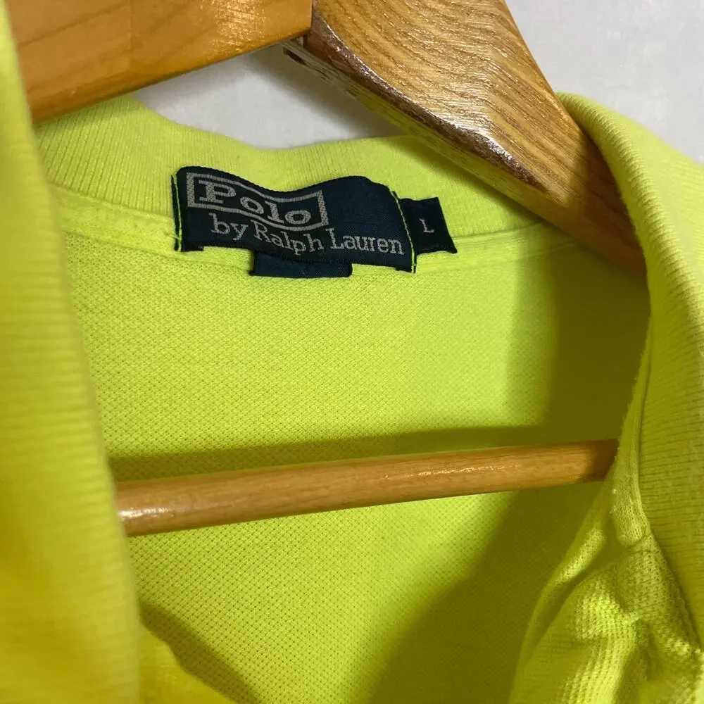 Men's Large Ralph Lauren Neon Yellow Cotton Polo Short Sleeve Shirt